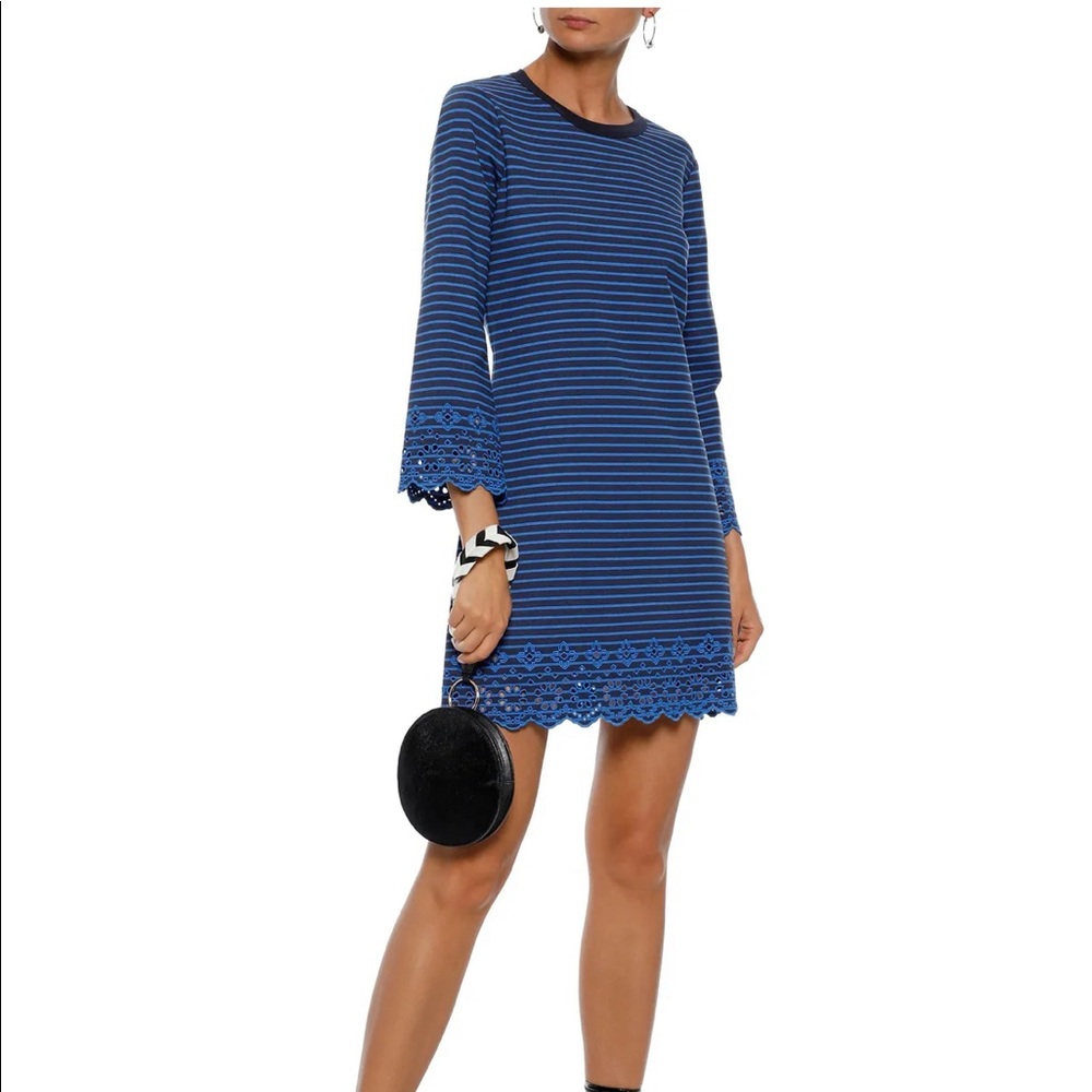 Derek Lam 10 Crosby Striped Broderie Anglaise- trimmed Stretch Jersey Dr…